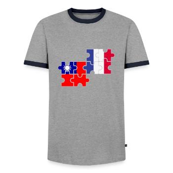 Taiwan France Flag French Taiwanese - Men's Ringer Shirt - grey/navy  - Front - AI Model Female 172 light (172cm) & AI Model Male 178 light (178cm)