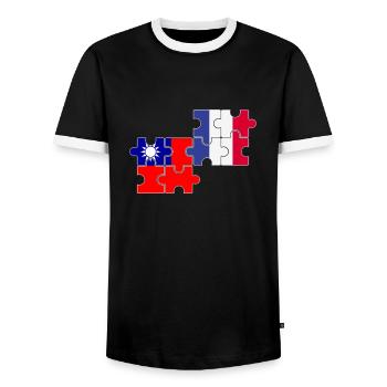 Taiwan France Flag French Taiwanese - Men's Ringer Shirt - black/white - Front - AI Model Female 172 light (172cm) & AI Model Male 178 light (178cm)