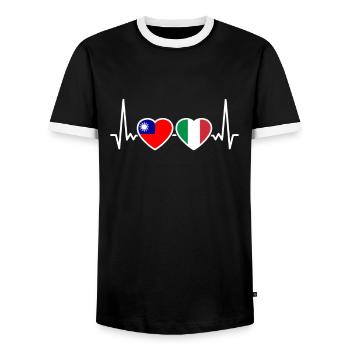 Taiwan Italy Heartbeat Flag Taiwanese - Men's Ringer Shirt - black/white - Front - AI Model Female 172 light (172cm) & AI Model Male 178 light (178cm)