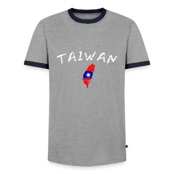 Taiwan Vintage Map Taiwanese Flag Taiwanese - Men's Ringer Shirt - grey/navy  - Front - AI Model Female 172 light (172cm) & AI Model Male 178 light (178cm)
