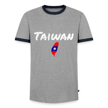 Taiwan Vintage Map Taiwanese Flag Taiwanese - Men's Ringer Shirt - grey/navy  - Front - AI Model Female 172 light (172cm) & AI Model Male 178 light (178cm)