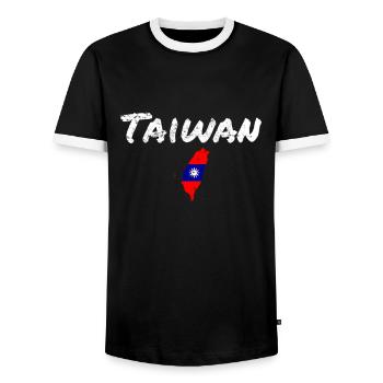 Taiwan Vintage Map Taiwanese Flag Taiwanese - Men's Ringer Shirt - black/white - Front - AI Model Female 172 light (172cm) & AI Model Male 178 light (178cm)