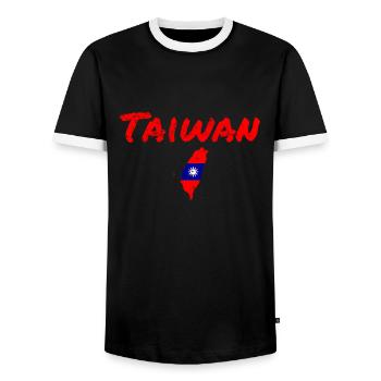 Taiwan Vintage Map Taiwanese Flag Taiwanese - Men's Ringer Shirt - black/white - Front - AI Model Female 172 light (172cm) & AI Model Male 178 light (178cm)