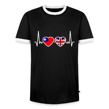 Taiwan UK Heartbeat Flag British Taiwanese - Men's Ringer Shirt - black/white - Front - AI Model Female 172 light (172cm) & AI Model Male 178 light (178cm)