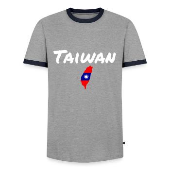 Taiwan Map Taiwanese Flag Taiwanese - Men's Ringer Shirt - grey/navy  - Front - AI Model Female 172 light (172cm) & AI Model Male 178 light (178cm)
