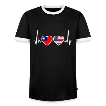 Taiwan USA Heartbeat Flag American Taiwanese - Men's Ringer Shirt - black/white - Front - AI Model Female 172 light (172cm) & AI Model Male 178 light (178cm)
