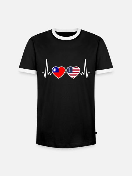 Taiwan USA Herzschlag Flagge Amerikaner Taiwaner - Männer Kontrast-T-Shirt - Schwarz/Weiß