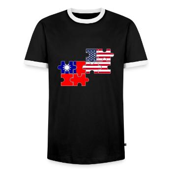 Taiwan USA Flag American Taiwanese - Men's Ringer Shirt - black/white - Front - AI Model Female 172 light (172cm) & AI Model Male 178 light (178cm)