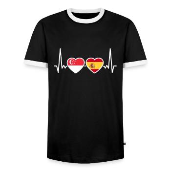 Singapour Espagne Heartbeat Flag Singapourien - T-shirt contrasté Homme - noir/blanc - Devant - AI Model Female 172 light (172cm) & AI Model Male 178 light (178cm)