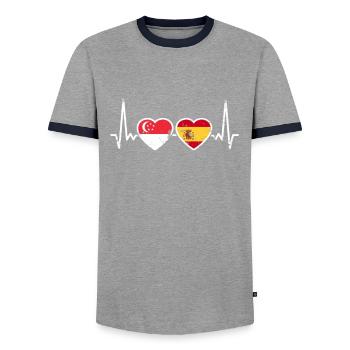 Singapur Spanien Vintage Herzschlag Flagge - Männer Kontrast-T-Shirt - Grau/Navy  - Vorne - AI Model Female 172 light (172cm) & AI Model Male 178 light (178cm)