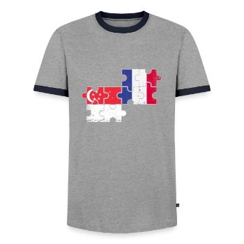 Singapur Frankreich Vintage Flagge Singapurer - Männer Kontrast-T-Shirt - Grau/Navy  - Vorne - AI Model Female 172 light (172cm) & AI Model Male 178 light (178cm)