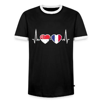 Singapur Frankreich Vintage Herzschlag Flagge - Männer Kontrast-T-Shirt - Schwarz/Weiß - Vorne - AI Model Female 172 light (172cm) & AI Model Male 178 light (178cm)