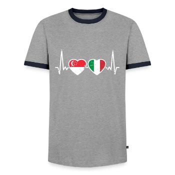 Singapur Italien Vintage Herzschlag Flagge - Männer Kontrast-T-Shirt - Grau/Navy  - Vorne - AI Model Female 172 light (172cm) & AI Model Male 178 light (178cm)