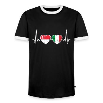 Singapour Italie Vintage Heartbeat drapeau - T-shirt contrasté Homme - noir/blanc - Devant - AI Model Female 172 light (172cm) & AI Model Male 178 light (178cm)