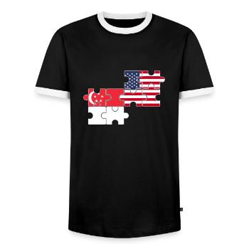 Singapour, Etats-Unis, drapeau, Américain, Singapourien - T-shirt contrasté Homme - noir/blanc - Devant - AI Model Female 172 light (172cm) & AI Model Male 178 light (178cm)