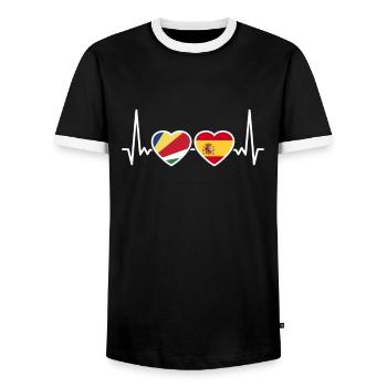 Seychelles Spain Heartbeat Flag Seychelles - Men's Ringer Shirt - black/white - Front - AI Model Female 172 light (172cm) & AI Model Male 178 light (178cm)