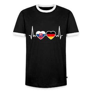 Slowakei Deutschland Herzschlag Flagge Slowake - Männer Kontrast-T-Shirt - Schwarz/Weiß - Vorne - AI Model Female 172 light (172cm) & AI Model Male 178 light (178cm)
