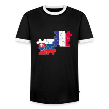 Slovakia, France, flag, French, Slovak - Men's Ringer Shirt - black/white - Front - AI Model Female 172 light (172cm) & AI Model Male 178 light (178cm)
