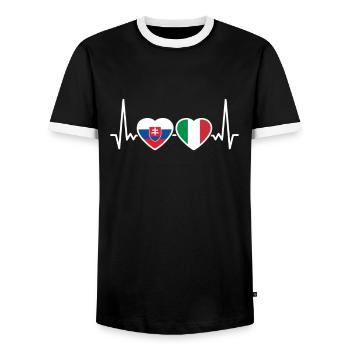 Slovakia Italy Heartbeat Flag Slovak - Men's Ringer Shirt - black/white - Front - AI Model Female 172 light (172cm) & AI Model Male 178 light (178cm)