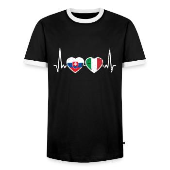 Slovakia Italy Vintage Heartbeat Flag Slovak - Men's Ringer Shirt - black/white - Front - AI Model Female 172 light (172cm) & AI Model Male 178 light (178cm)