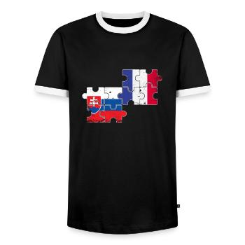 Slovakia France Vintage Flag Slovak - Men's Ringer Shirt - black/white - Front - AI Model Female 172 light (172cm) & AI Model Male 178 light (178cm)