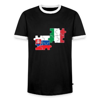 Slovakia, Italy, flag, Italian, Slovak - Men's Ringer Shirt - black/white - Front - AI Model Female 172 light (172cm) & AI Model Male 178 light (178cm)