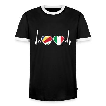 Seychelles Italy Heartbeat Flag Seychelles - Men's Ringer Shirt - black/white - Front - AI Model Female 172 light (172cm) & AI Model Male 178 light (178cm)