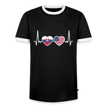 Slovakia USA Heartbeat Flag Slovak - Men's Ringer Shirt - black/white - Front - AI Model Female 172 light (172cm) & AI Model Male 178 light (178cm)