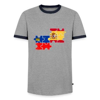 Liechtenstein Espagne Vintage drapeau - T-shirt contrasté Homme - gris/marine  - Devant - AI Model Female 172 light (172cm) & AI Model Male 178 light (178cm)