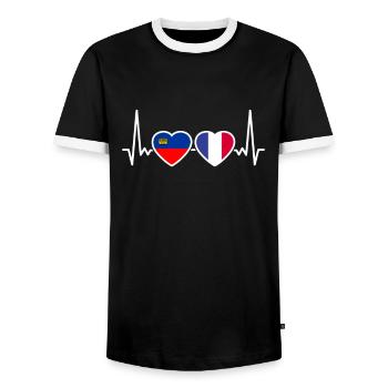 Liechtenstein Frankreich Herzschlag Flagge - Männer Kontrast-T-Shirt - Schwarz/Weiß - Vorne - AI Model Female 172 light (172cm) & AI Model Male 178 light (178cm)