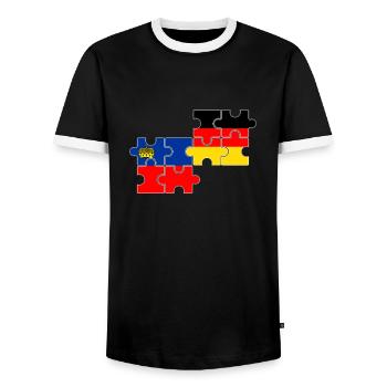 Liechtenstein Allemagne Drapeau Liechtensteiner - T-shirt contrasté Homme - noir/blanc - Devant - AI Model Female 172 light (172cm) & AI Model Male 178 light (178cm)