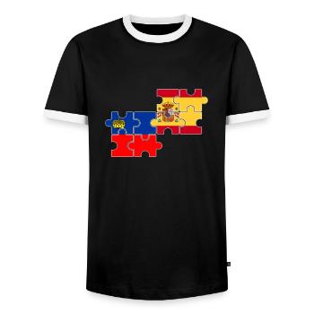 Liechtenstein Spanien Flagge Liechtensteiner - Männer Kontrast-T-Shirt - Schwarz/Weiß - Vorne - AI Model Female 172 light (172cm) & AI Model Male 178 light (178cm)