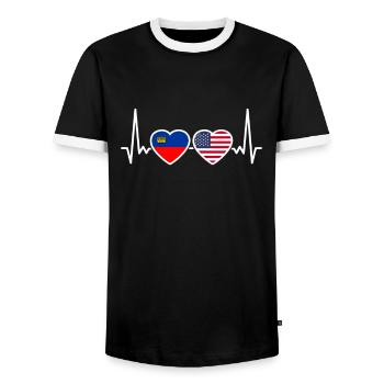 Liechtenstein USA Herzschlag Liechtensteiner - Männer Kontrast-T-Shirt - Schwarz/Weiß - Vorne - AI Model Female 172 light (172cm) & AI Model Male 178 light (178cm)