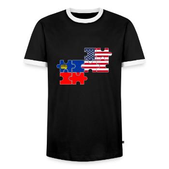 Liechtenstein USA Flagge Liechtensteiner - Männer Kontrast-T-Shirt - Schwarz/Weiß - Vorne - AI Model Female 172 light (172cm) & AI Model Male 178 light (178cm)