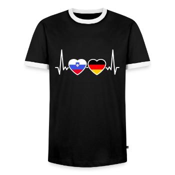 Slowenien Deutschland Herzschlag Flagge Slowene - Männer Kontrast-T-Shirt - Schwarz/Weiß - Vorne - AI Model Female 172 light (172cm) & AI Model Male 178 light (178cm)