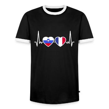 Slowenien Frankreich Herzschlag Flagge Slowene - Männer Kontrast-T-Shirt - Schwarz/Weiß - Vorne - AI Model Female 172 light (172cm) & AI Model Male 178 light (178cm)