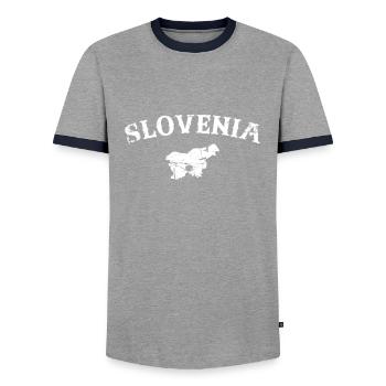 Slovenia Vintage Slowenien Karte Slowenische - Männer Kontrast-T-Shirt - Grau/Navy  - Vorne - AI Model Female 172 light (172cm) & AI Model Male 178 light (178cm)