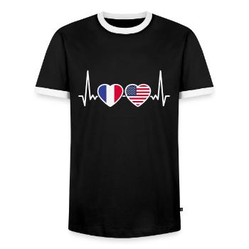 France USA Heartbeat Flag Français - T-shirt contrasté Homme - noir/blanc - Devant - AI Model Female 172 light (172cm) & AI Model Male 178 light (178cm)