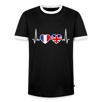 France Royaume-Uni Heartbeat Flag Français - T-shirt contrasté Homme - noir/blanc - Devant - AI Model Female 172 light (172cm) & AI Model Male 178 light (178cm)