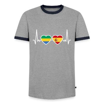 Gabon, Spain, Heartbeat, Flag, Spanish, Gabonese - Men's Ringer Shirt - grey/navy  - Front - AI Model Female 172 light (172cm) & AI Model Male 178 light (178cm)