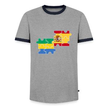 Gabon Spain Flag Spanish Gabonese - Men's Ringer Shirt - grey/navy  - Front - AI Model Female 172 light (172cm) & AI Model Male 178 light (178cm)