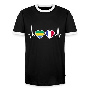Gabon, France, Heartbeat, Drapeau, Gabonais - T-shirt contrasté Homme - noir/blanc - Devant - AI Model Female 172 light (172cm) & AI Model Male 178 light (178cm)