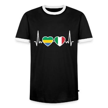 Gabon Italie Heartbeat Flag Gabonais - T-shirt contrasté Homme - noir/blanc - Devant - AI Model Female 172 light (172cm) & AI Model Male 178 light (178cm)