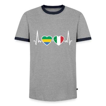 Gabon Italy Vintage Heartbeat Flag Gabonese - Men's Ringer Shirt - grey/navy  - Front - AI Model Female 172 light (172cm) & AI Model Male 178 light (178cm)