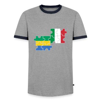 Gabon, Italy, flag, Italian, Gabonese - Men's Ringer Shirt - grey/navy  - Front - AI Model Female 172 light (172cm) & AI Model Male 178 light (178cm)