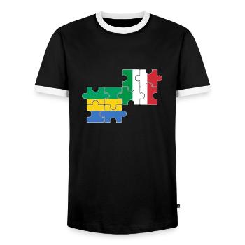 Gabon, Italie, drapeau, Italien, Gabonais - T-shirt contrasté Homme - noir/blanc - Devant - AI Model Female 172 light (172cm) & AI Model Male 178 light (178cm)