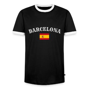Barcelona, Spain, Spanish flag, Spaniards - Men's Ringer Shirt - black/white - Front - AI Model Female 172 light (172cm) & AI Model Male 178 light (178cm)
