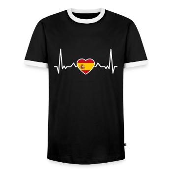 Spanien Herzschlag Spanische Flagge Spanier - Männer Kontrast-T-Shirt - Schwarz/Weiß - Vorne - AI Model Female 172 light (172cm) & AI Model Male 178 light (178cm)