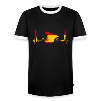 Spanien Karte Herzschlag Spanische Flagge Spanier - Männer Kontrast-T-Shirt - Schwarz/Weiß - Vorne - AI Model Female 172 light (172cm) & AI Model Male 178 light (178cm)