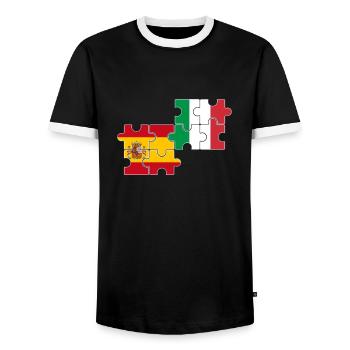 Spain Italy Flag Italians Spaniards - Men's Ringer Shirt - black/white - Front - AI Model Female 172 light (172cm) & AI Model Male 178 light (178cm)